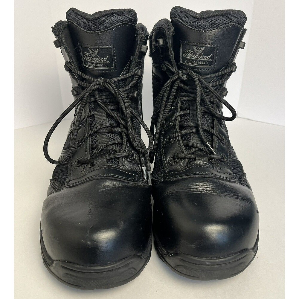 Thorogood 804-6190 Work Boots Mens 9.5  Black Leather Waterproof Zip Steel Toe